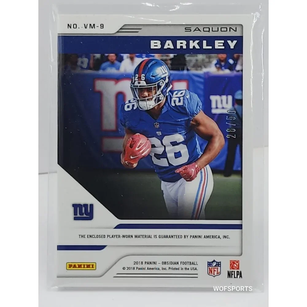 2018 Panini Obsidian Saquon Barkley Volcanic Material Card #VM-9 28/50 Giants